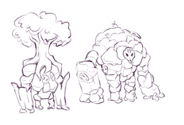 Concept art of Akka ancestral trees, both of which appear to be significantly more rocky than others that have been shown.