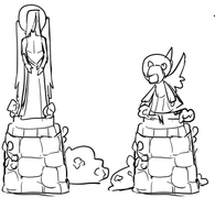 Concept art of Last Church statues of Nobilia and Jallastia.